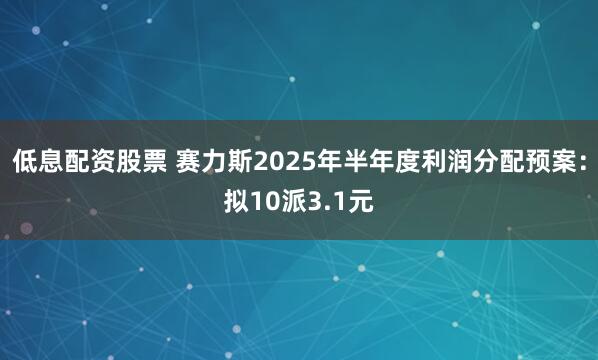 低息配资股票 赛力斯2025年半年度利润分配预案：拟10派3.1元